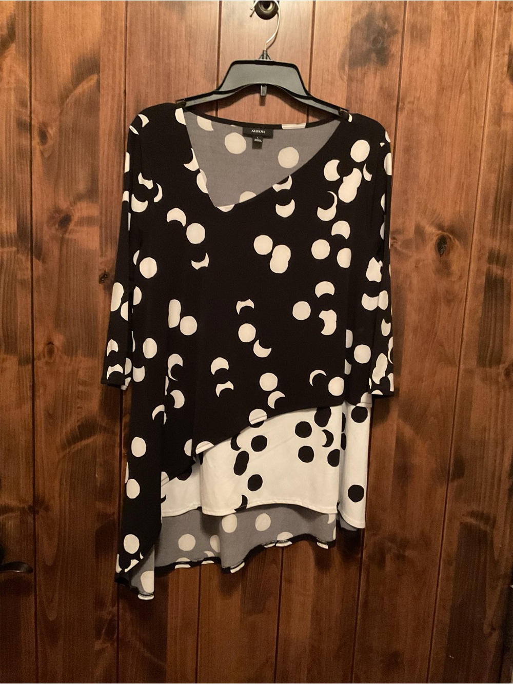 Alfani Black and White Polka Dot Asymmetrical Layered Tunic